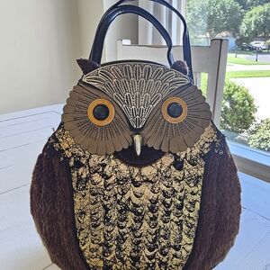 Whimsical Owl Shoulder Bag Brown and Gold